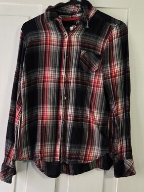 SO Girl's Large Red, Black and Gray Plaid Button-Down Shirt